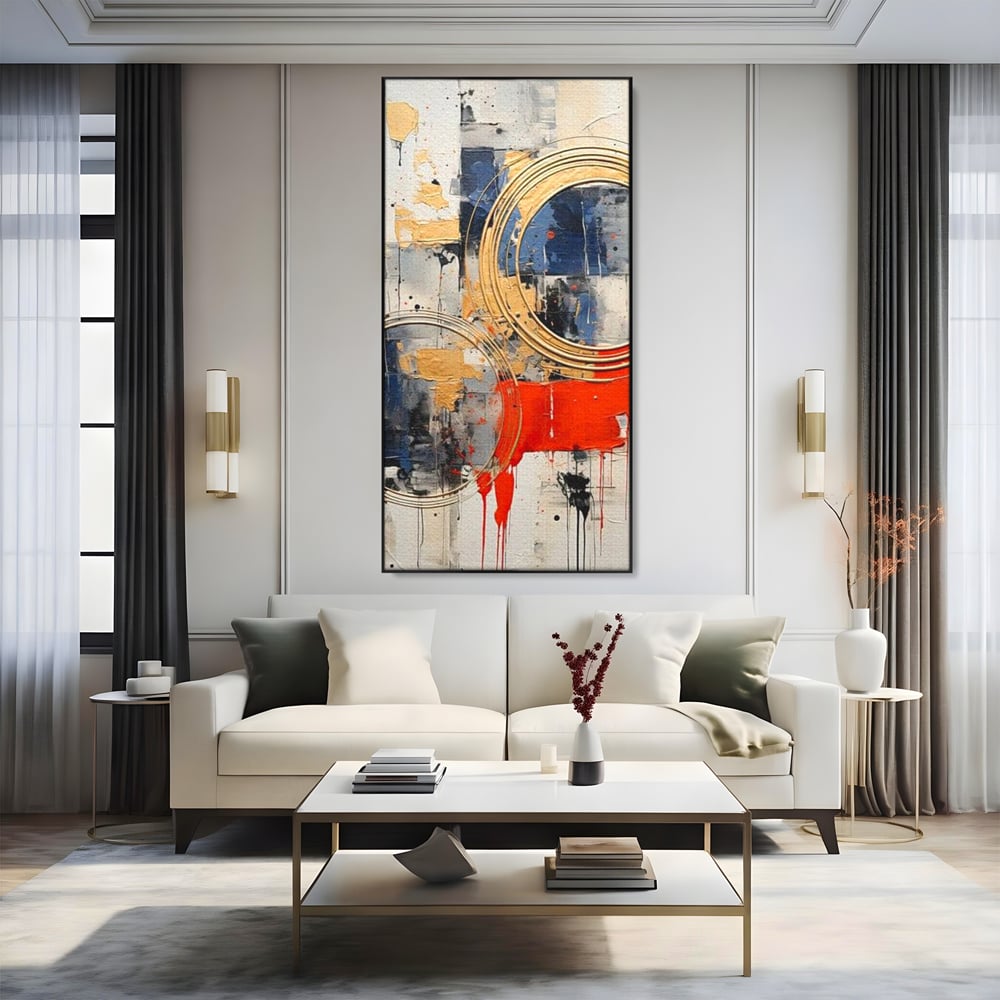 Tablou Canvas Premium, LuxCanva® J1020, Cercurile Timpului, Emotie, Cercuri, Aurii, Curgator, Compozitie, Decor, Statement, Impact, Frumos, Tuse, Living, Dormitor