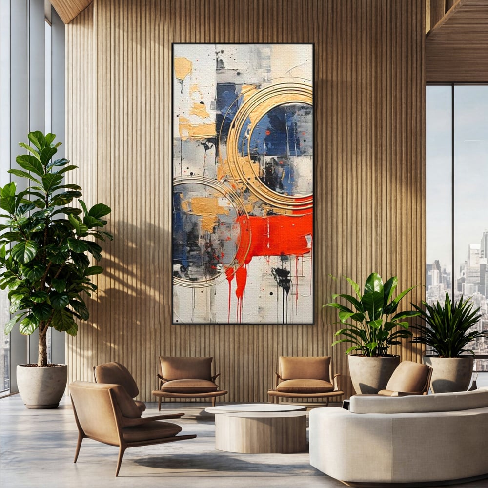 Tablou Canvas Premium, LuxCanva® J1020, Cercurile Timpului, Emotie, Cercuri, Aurii, Curgator, Compozitie, Decor, Statement, Impact, Frumos, Tuse, Living, Dormitor