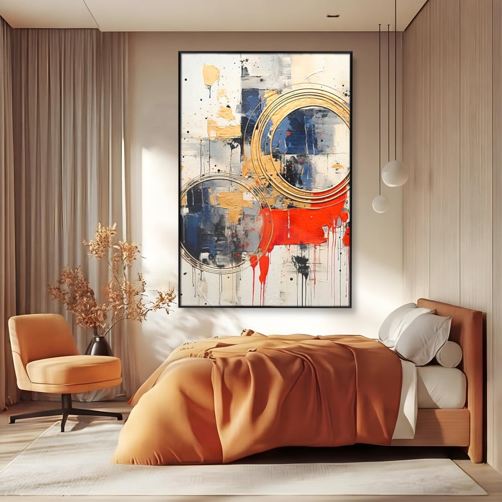 Tablou Canvas Premium, LuxCanva® J1020, Cercurile Timpului, Emotie, Cercuri, Aurii, Curgator, Compozitie, Decor, Statement, Impact, Frumos, Tuse, Living, Dormitor