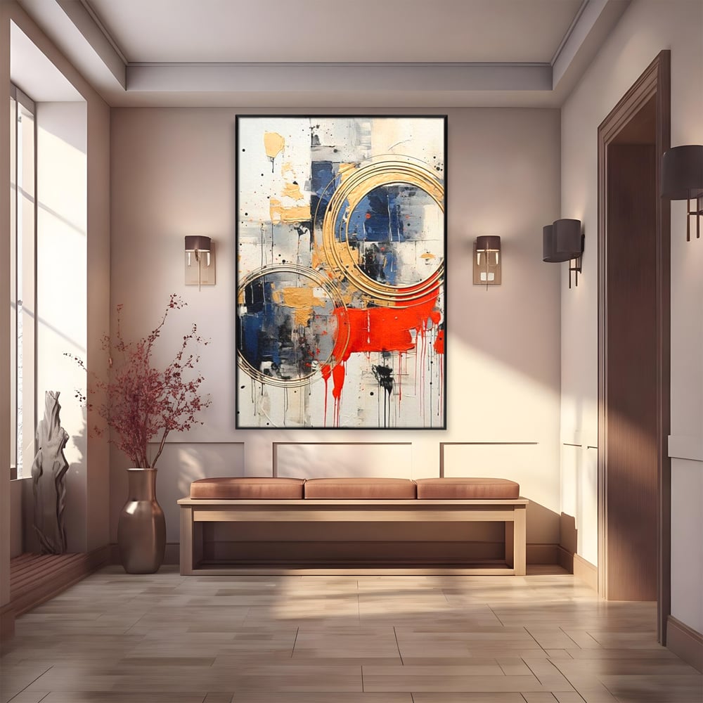 Tablou Canvas Premium, LuxCanva® J1020, Cercurile Timpului, Emotie, Cercuri, Aurii, Curgator, Compozitie, Decor, Statement, Impact, Frumos, Tuse, Living, Dormitor