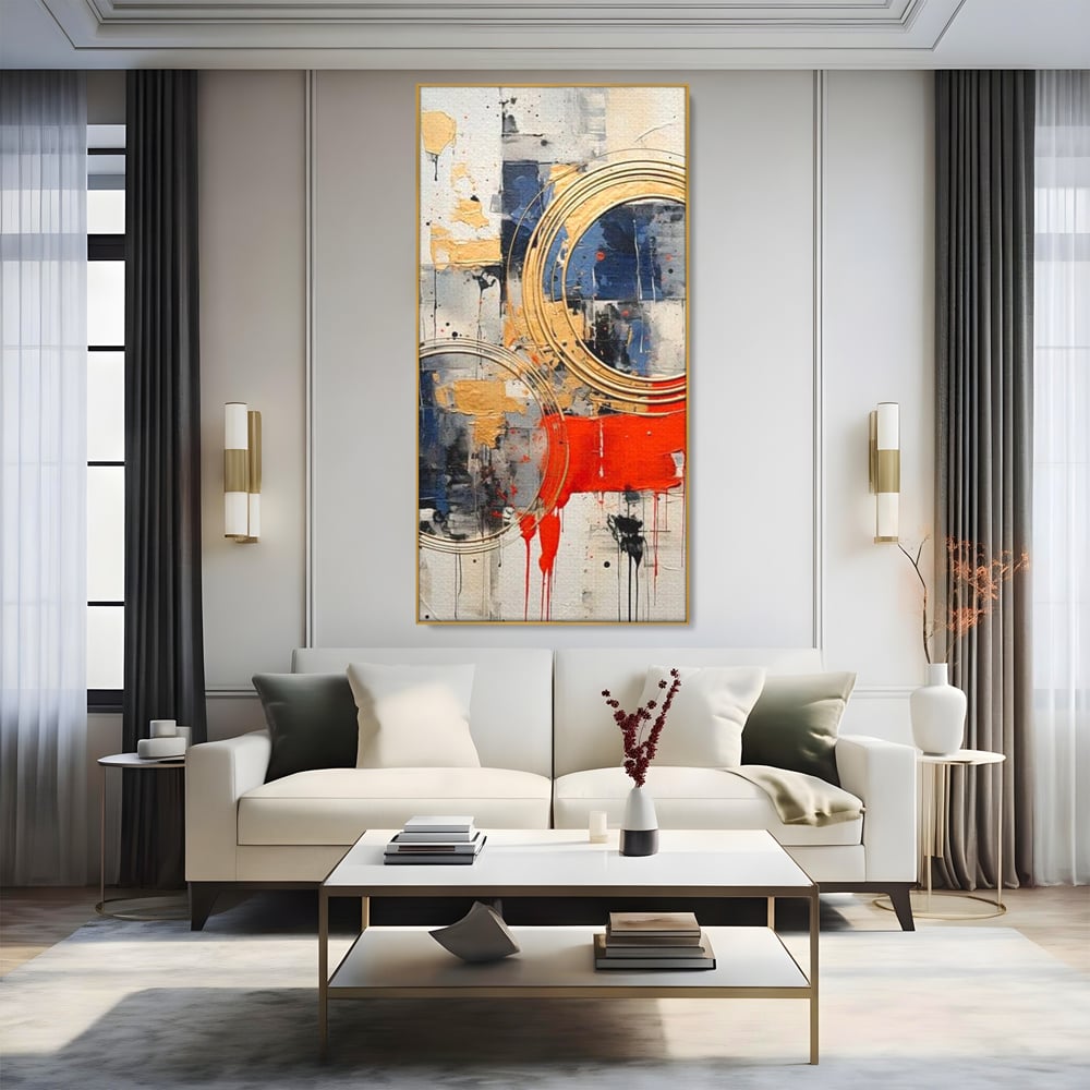 Tablou Canvas Premium, LuxCanva® J1020, Cercurile Timpului, Emotie, Cercuri, Aurii, Curgator, Compozitie, Decor, Statement, Impact, Frumos, Tuse, Living, Dormitor