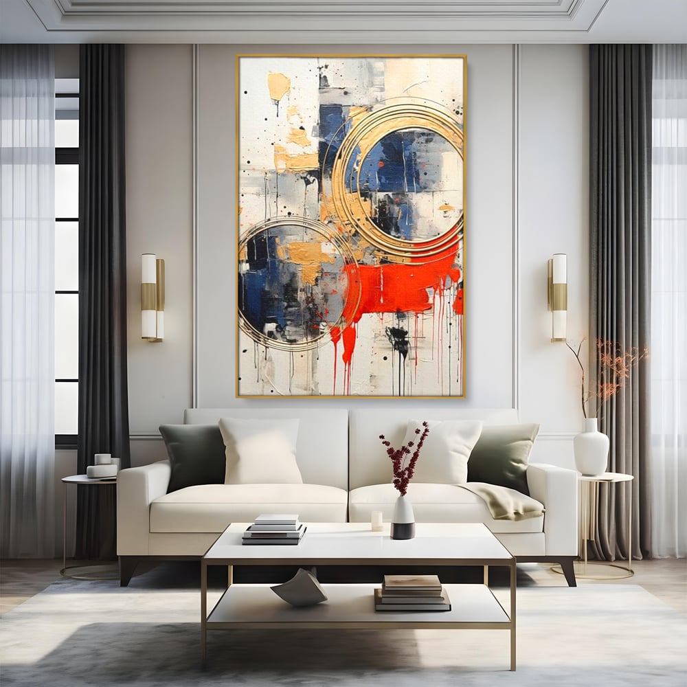 Tablou Canvas Premium, LuxCanva® J1020, Cercurile Timpului, Emotie, Cercuri, Aurii, Curgator, Compozitie, Decor, Statement, Impact, Frumos, Tuse, Living, Dormitor