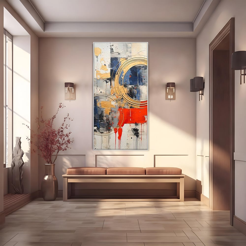 Tablou Canvas Premium, LuxCanva® J1020, Cercurile Timpului, Emotie, Cercuri, Aurii, Curgator, Compozitie, Decor, Statement, Impact, Frumos, Tuse, Living, Dormitor