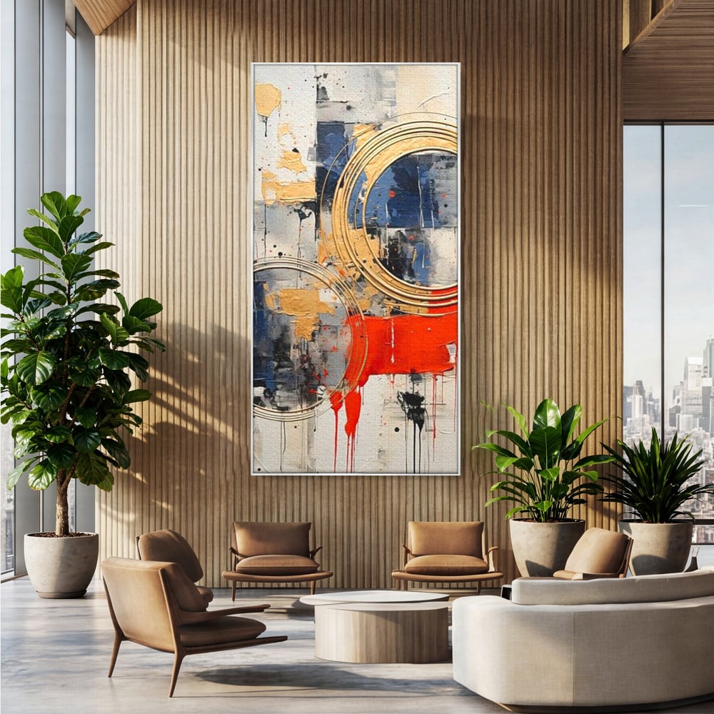 Tablou Canvas Premium, LuxCanva® J1020, Cercurile Timpului, Emotie, Cercuri, Aurii, Curgator, Compozitie, Decor, Statement, Impact, Frumos, Tuse, Living, Dormitor