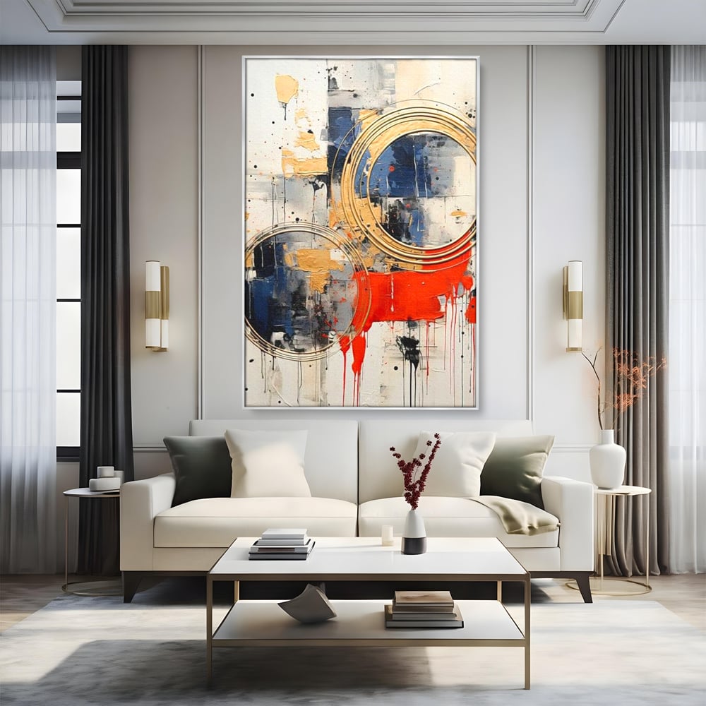 Tablou Canvas Premium, LuxCanva® J1020, Cercurile Timpului, Emotie, Cercuri, Aurii, Curgator, Compozitie, Decor, Statement, Impact, Frumos, Tuse, Living, Dormitor