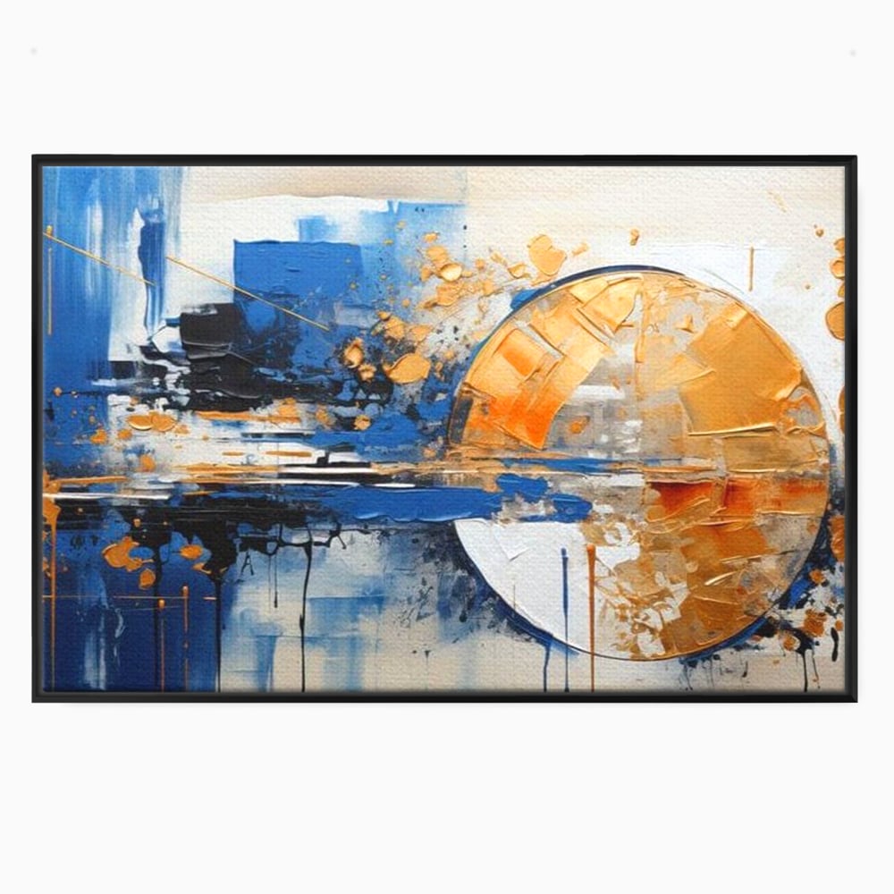 Leinwand Wandkunst Canvas Premium, LuxCanva® J1022, Goldene Eklipse, Glühen, Glitzer, Eleganz, Fluss, Universum, Aufgang, Wirbel, Tanz, Farben, Wellen, Golden, Wohnen, Schlafzimmer