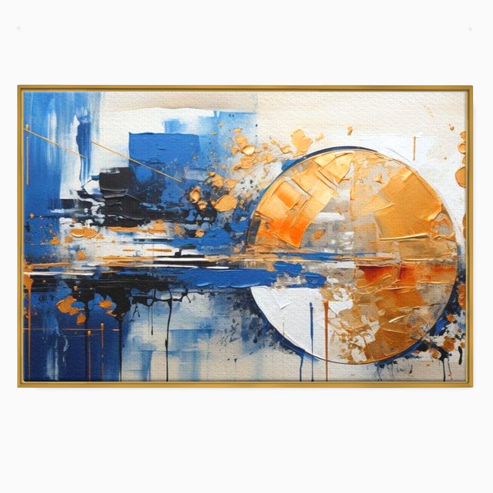 Leinwand Wandkunst Canvas Premium, LuxCanva® J1022, Goldene Eklipse, Glühen, Glitzer, Eleganz, Fluss, Universum, Aufgang, Wirbel, Tanz, Farben, Wellen, Golden, Wohnen, Schlafzimmer
