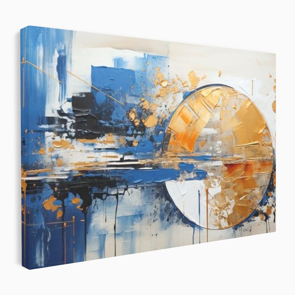Leinwand Wandkunst Canvas Premium, LuxCanva® J1022, Goldene Eklipse, Glühen, Glitzer, Eleganz, Fluss, Universum, Aufgang, Wirbel, Tanz, Farben, Wellen, Golden, Wohnen, Schlafzimmer