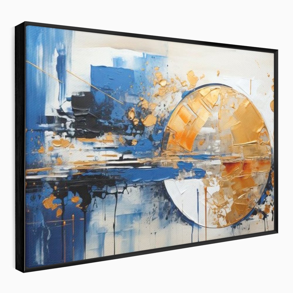 Leinwand Wandkunst Canvas Premium, LuxCanva® J1022, Goldene Eklipse, Glühen, Glitzer, Eleganz, Fluss, Universum, Aufgang, Wirbel, Tanz, Farben, Wellen, Golden, Wohnen, Schlafzimmer