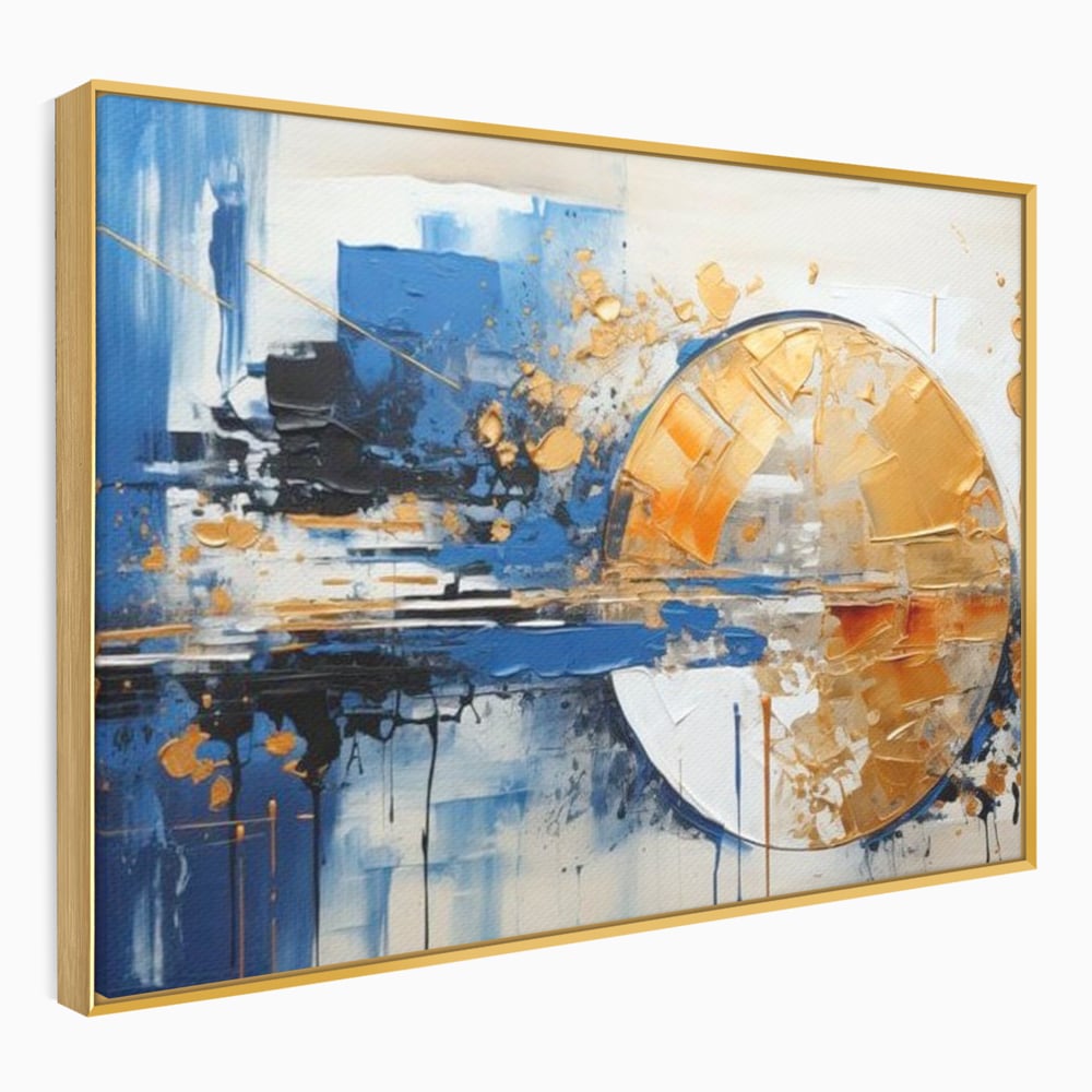 Leinwand Wandkunst Canvas Premium, LuxCanva® J1022, Goldene Eklipse, Glühen, Glitzer, Eleganz, Fluss, Universum, Aufgang, Wirbel, Tanz, Farben, Wellen, Golden, Wohnen, Schlafzimmer