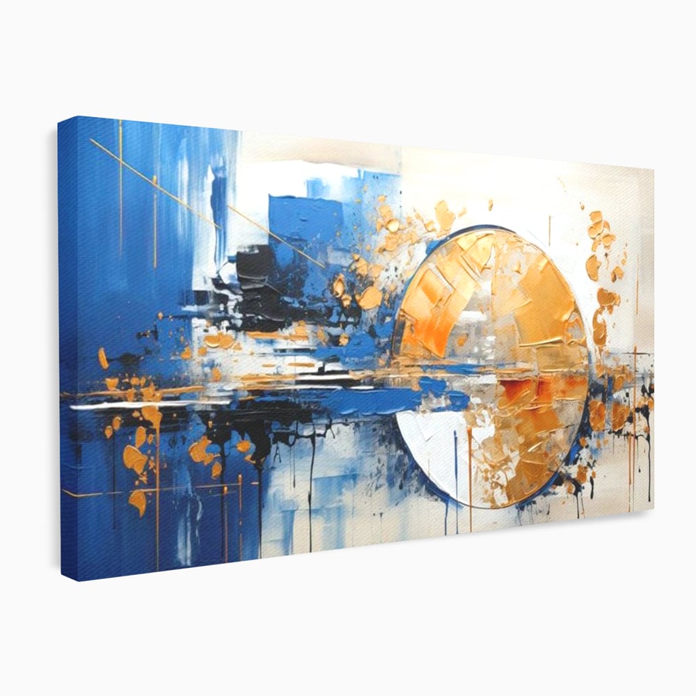 Leinwand Wandkunst Canvas Premium, LuxCanva® J1022, Goldene Eklipse, Glühen, Glitzer, Eleganz, Fluss, Universum, Aufgang, Wirbel, Tanz, Farben, Wellen, Golden, Wohnen, Schlafzimmer
