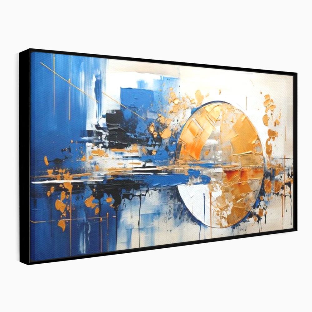 Leinwand Wandkunst Canvas Premium, LuxCanva® J1022, Goldene Eklipse, Glühen, Glitzer, Eleganz, Fluss, Universum, Aufgang, Wirbel, Tanz, Farben, Wellen, Golden, Wohnen, Schlafzimmer