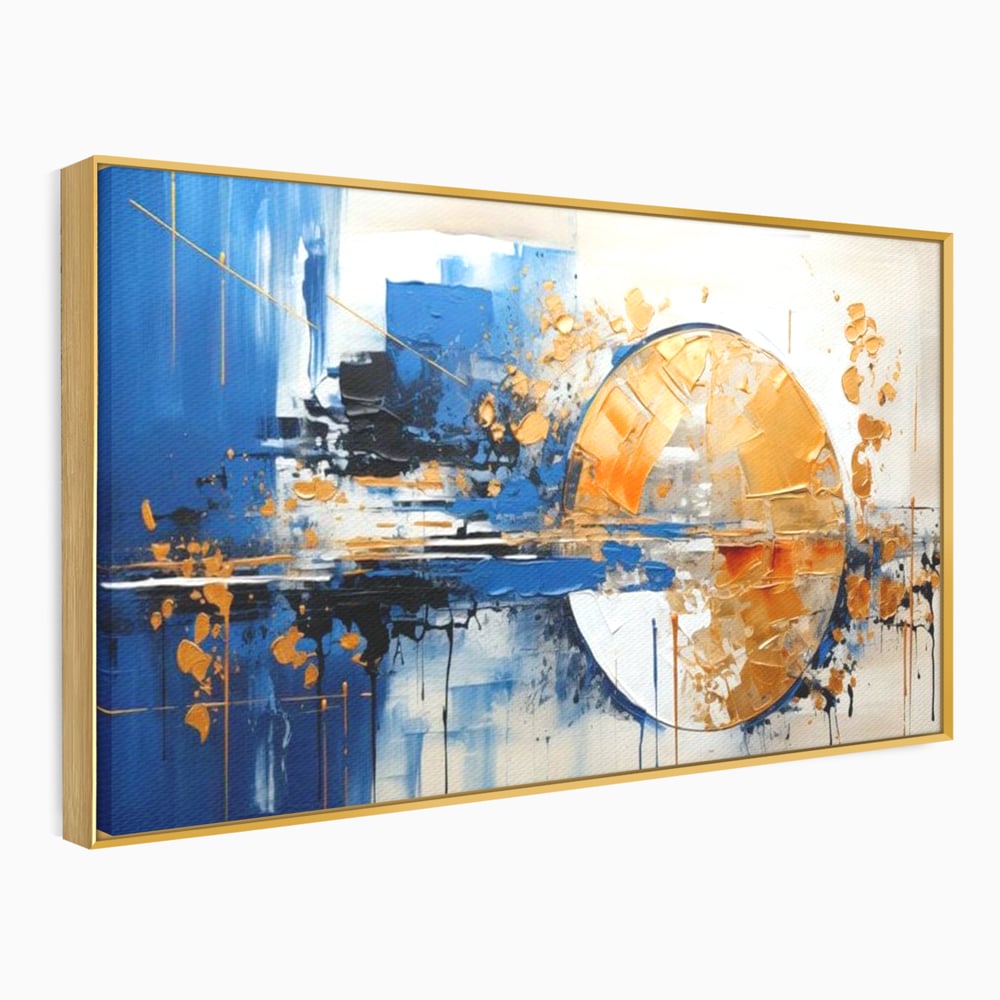 Leinwand Wandkunst Canvas Premium, LuxCanva® J1022, Goldene Eklipse, Glühen, Glitzer, Eleganz, Fluss, Universum, Aufgang, Wirbel, Tanz, Farben, Wellen, Golden, Wohnen, Schlafzimmer