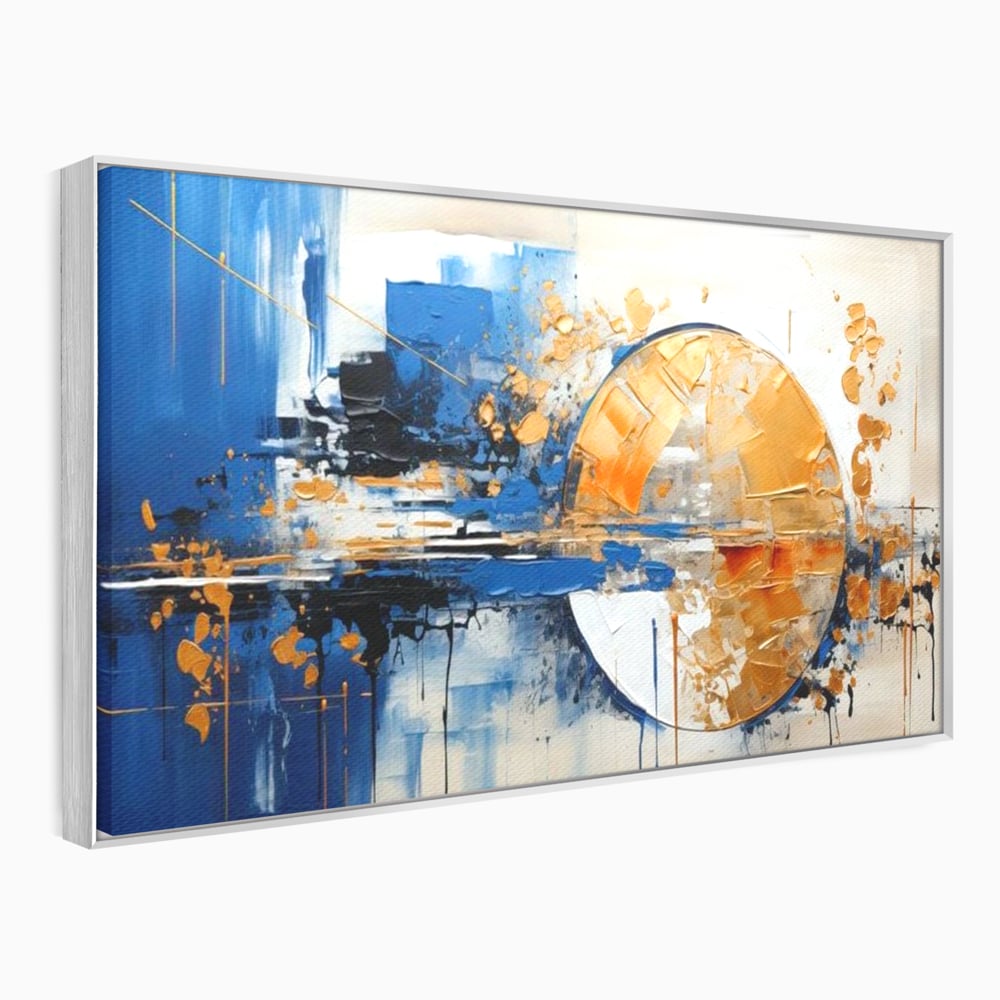 Leinwand Wandkunst Canvas Premium, LuxCanva® J1022, Goldene Eklipse, Glühen, Glitzer, Eleganz, Fluss, Universum, Aufgang, Wirbel, Tanz, Farben, Wellen, Golden, Wohnen, Schlafzimmer