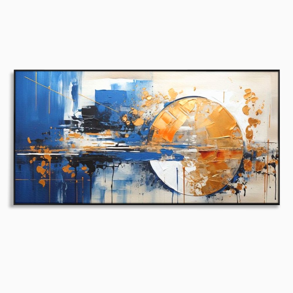 Leinwand Wandkunst Canvas Premium, LuxCanva® J1022, Goldene Eklipse, Glühen, Glitzer, Eleganz, Fluss, Universum, Aufgang, Wirbel, Tanz, Farben, Wellen, Golden, Wohnen, Schlafzimmer