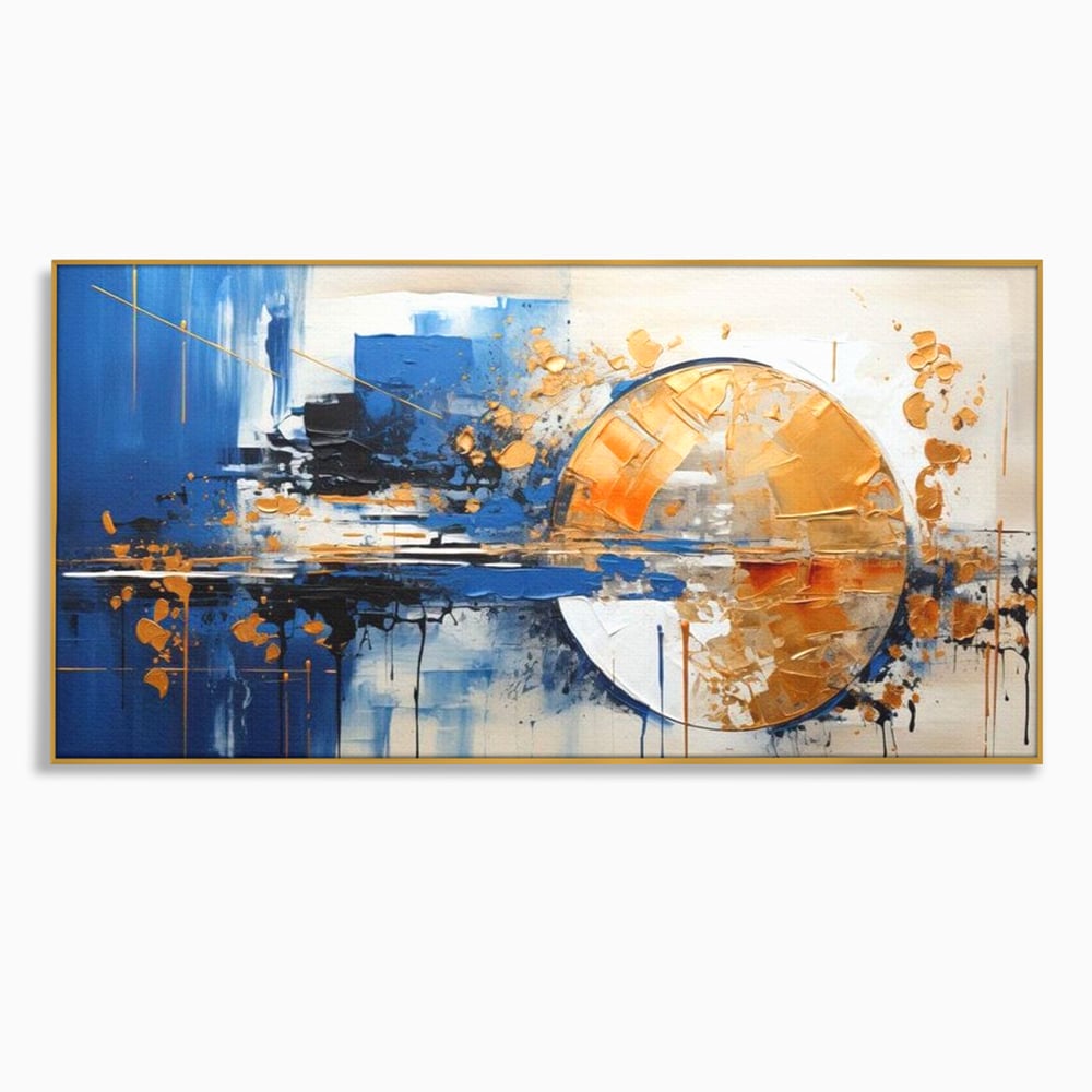 Leinwand Wandkunst Canvas Premium, LuxCanva® J1022, Goldene Eklipse, Glühen, Glitzer, Eleganz, Fluss, Universum, Aufgang, Wirbel, Tanz, Farben, Wellen, Golden, Wohnen, Schlafzimmer