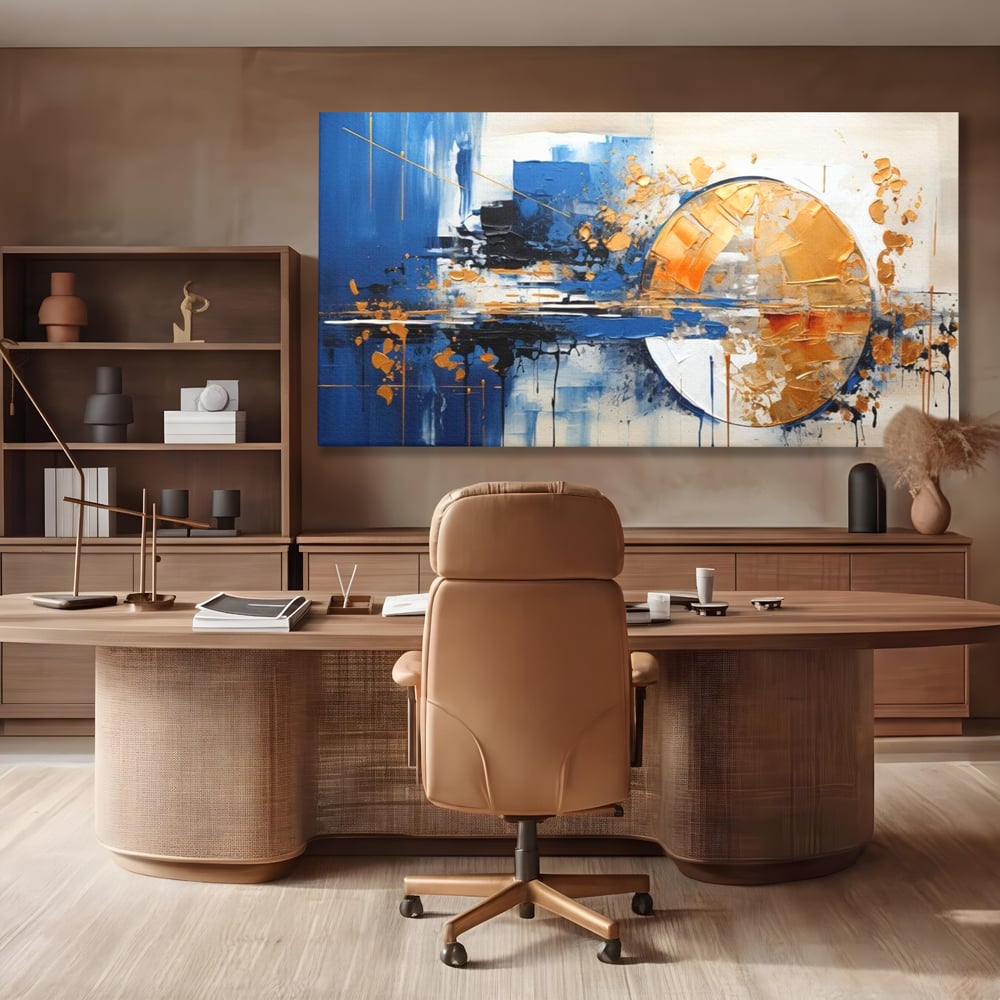 Leinwand Wandkunst Canvas Premium, LuxCanva® J1022, Goldene Eklipse, Glühen, Glitzer, Eleganz, Fluss, Universum, Aufgang, Wirbel, Tanz, Farben, Wellen, Golden, Wohnen, Schlafzimmer