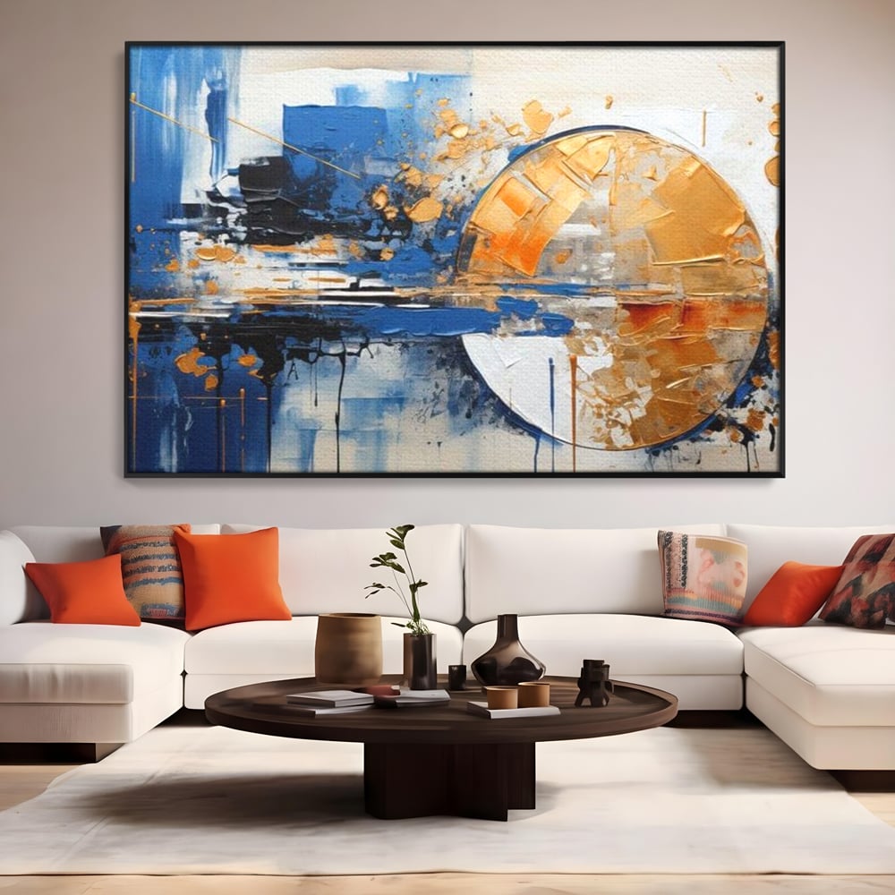 Leinwand Wandkunst Canvas Premium, LuxCanva® J1022, Goldene Eklipse, Glühen, Glitzer, Eleganz, Fluss, Universum, Aufgang, Wirbel, Tanz, Farben, Wellen, Golden, Wohnen, Schlafzimmer