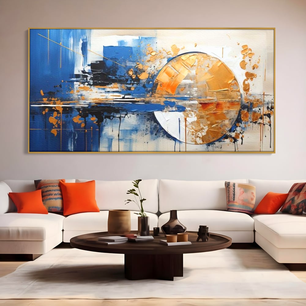 Leinwand Wandkunst Canvas Premium, LuxCanva® J1022, Goldene Eklipse, Glühen, Glitzer, Eleganz, Fluss, Universum, Aufgang, Wirbel, Tanz, Farben, Wellen, Golden, Wohnen, Schlafzimmer