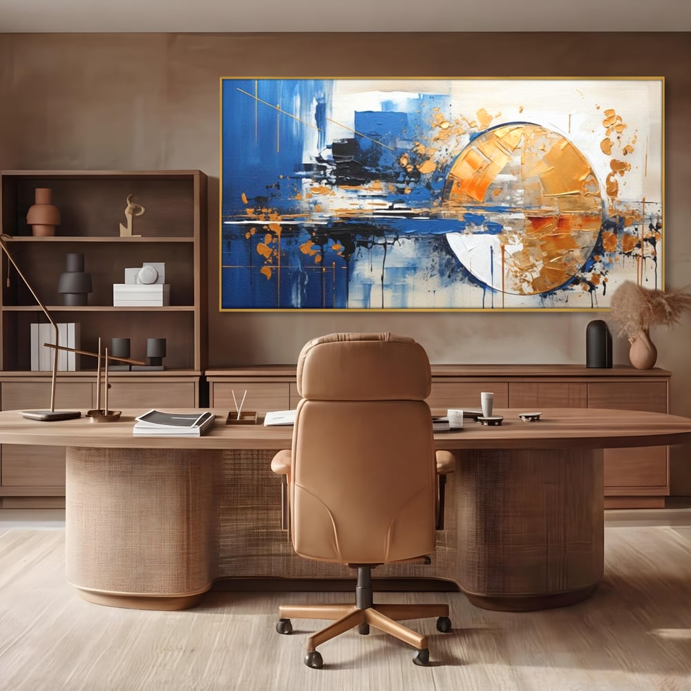 Leinwand Wandkunst Canvas Premium, LuxCanva® J1022, Goldene Eklipse, Glühen, Glitzer, Eleganz, Fluss, Universum, Aufgang, Wirbel, Tanz, Farben, Wellen, Golden, Wohnen, Schlafzimmer