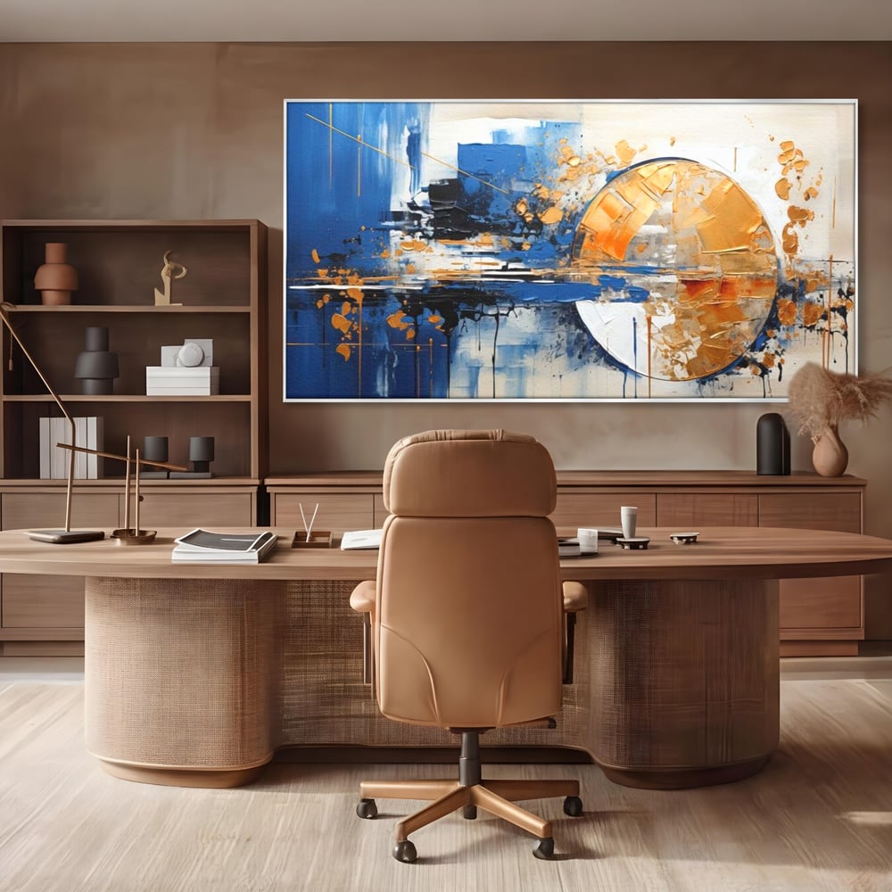 Leinwand Wandkunst Canvas Premium, LuxCanva® J1022, Goldene Eklipse, Glühen, Glitzer, Eleganz, Fluss, Universum, Aufgang, Wirbel, Tanz, Farben, Wellen, Golden, Wohnen, Schlafzimmer