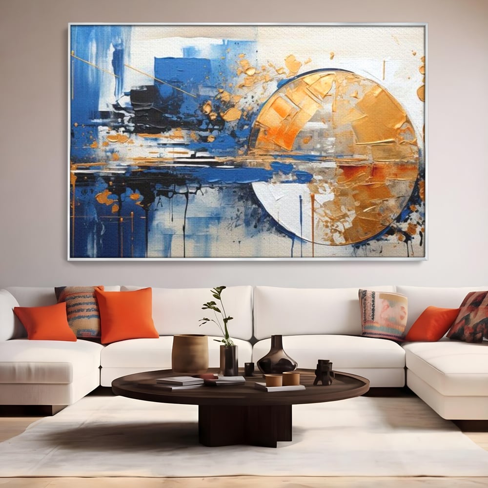 Leinwand Wandkunst Canvas Premium, LuxCanva® J1022, Goldene Eklipse, Glühen, Glitzer, Eleganz, Fluss, Universum, Aufgang, Wirbel, Tanz, Farben, Wellen, Golden, Wohnen, Schlafzimmer