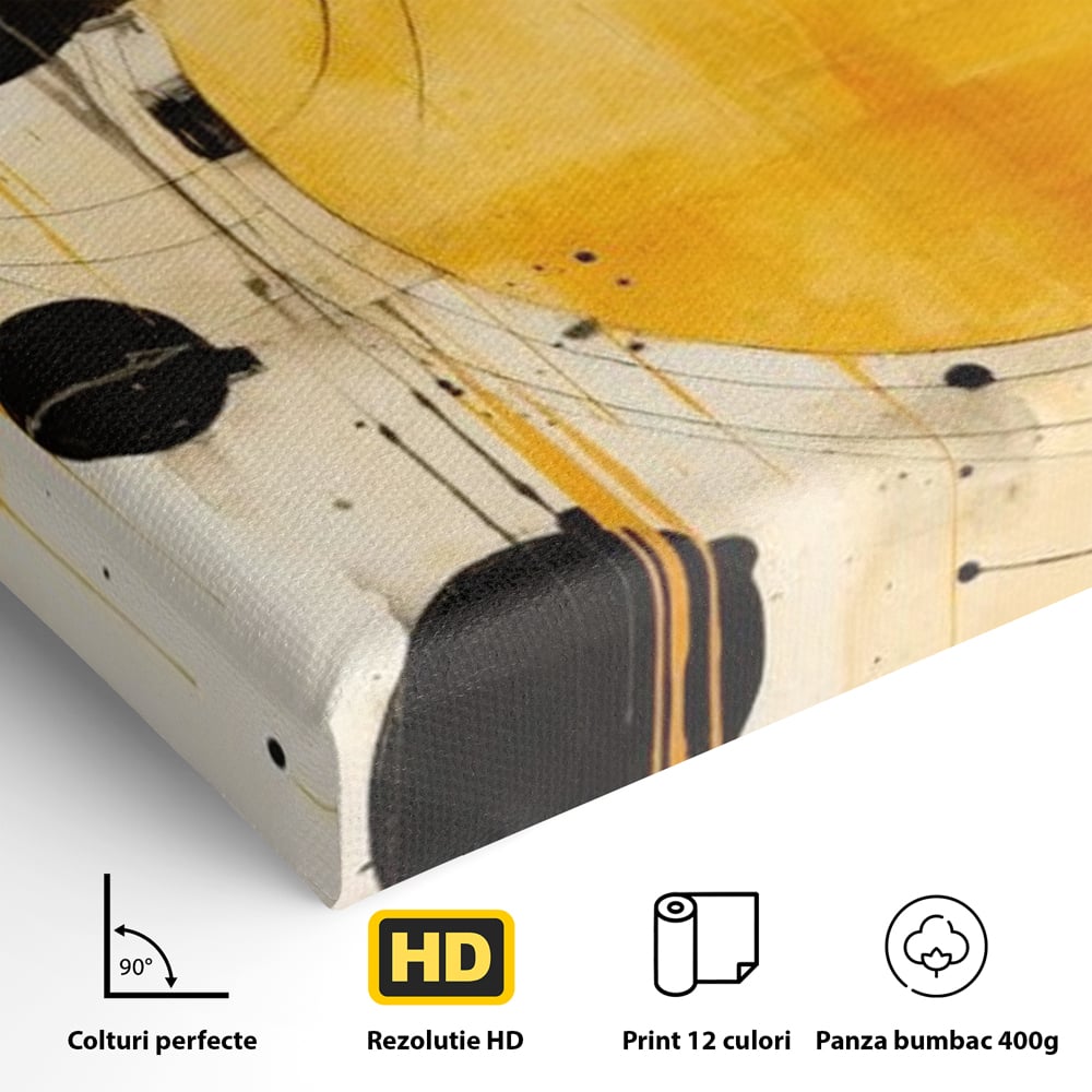 Tablou Canvas Premium, LuxCanva® J1025, Orologiul Universului, Eclipsa, Atractie, Radiatie, Galben, Negru, Mister, Infinit, Cercuri, Solar, Umbre, Living, Dormitor