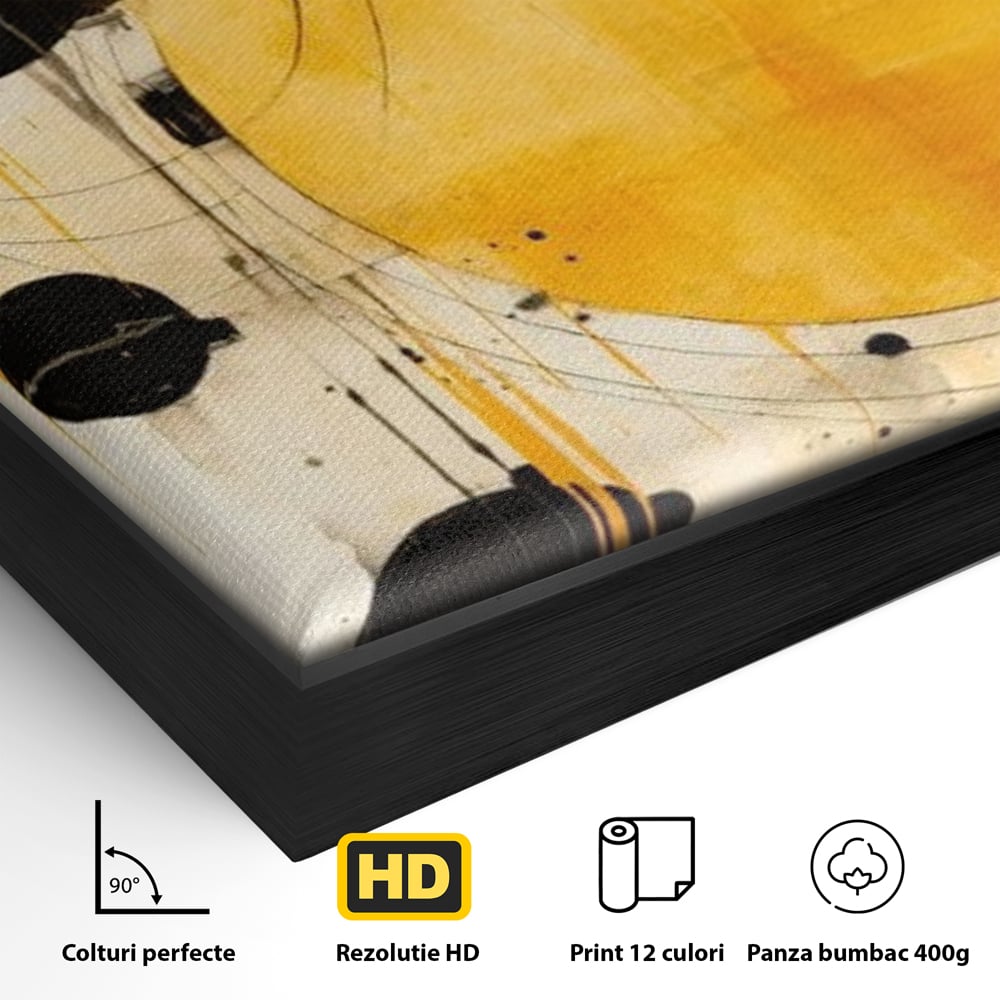Tablou Canvas Premium, LuxCanva® J1025, Orologiul Universului, Eclipsa, Atractie, Radiatie, Galben, Negru, Mister, Infinit, Cercuri, Solar, Umbre, Living, Dormitor
