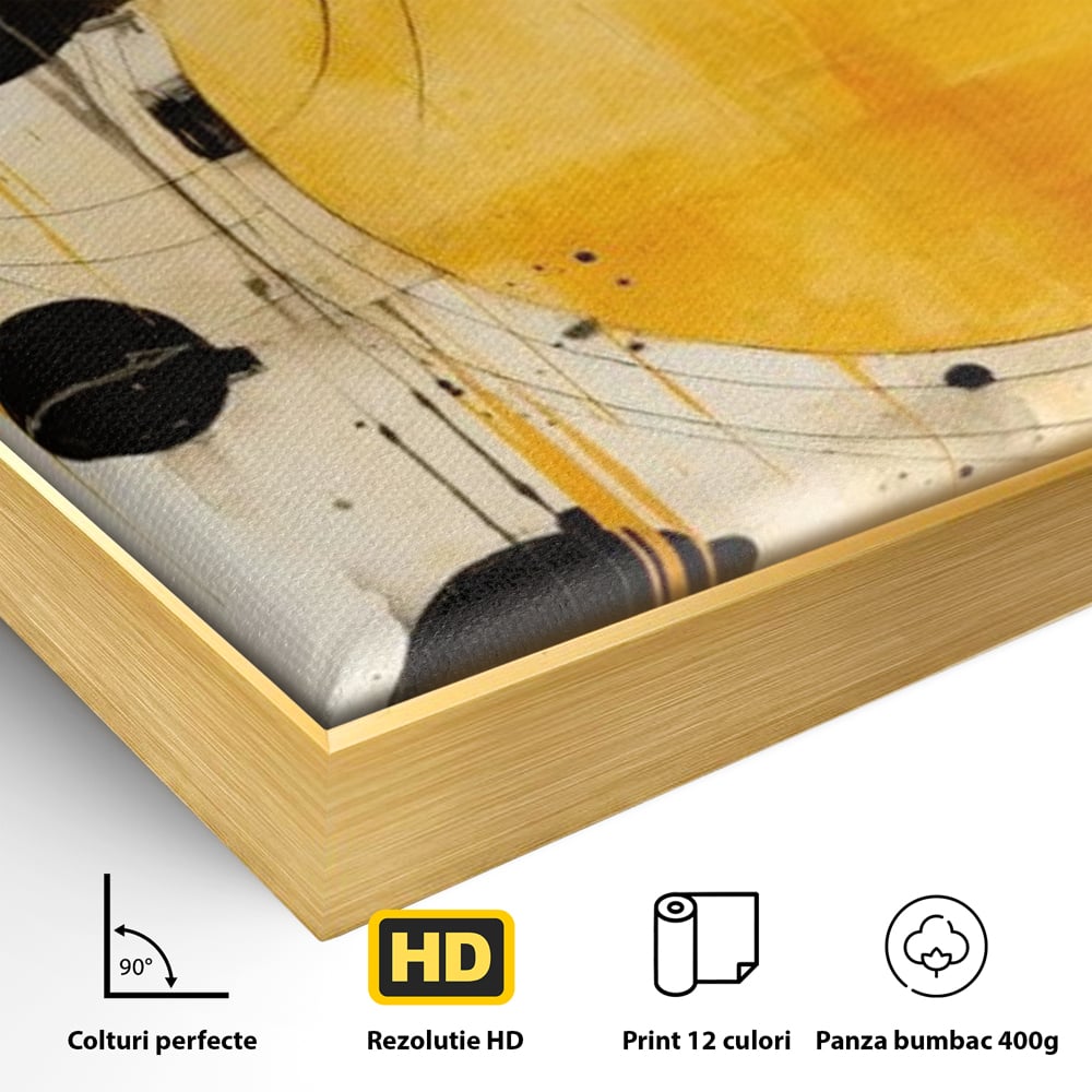 Tablou Canvas Premium, LuxCanva® J1025, Orologiul Universului, Eclipsa, Atractie, Radiatie, Galben, Negru, Mister, Infinit, Cercuri, Solar, Umbre, Living, Dormitor