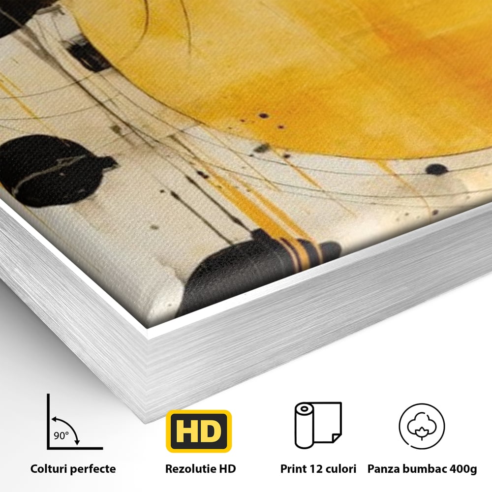 Tablou Canvas Premium, LuxCanva® J1025, Orologiul Universului, Eclipsa, Atractie, Radiatie, Galben, Negru, Mister, Infinit, Cercuri, Solar, Umbre, Living, Dormitor
