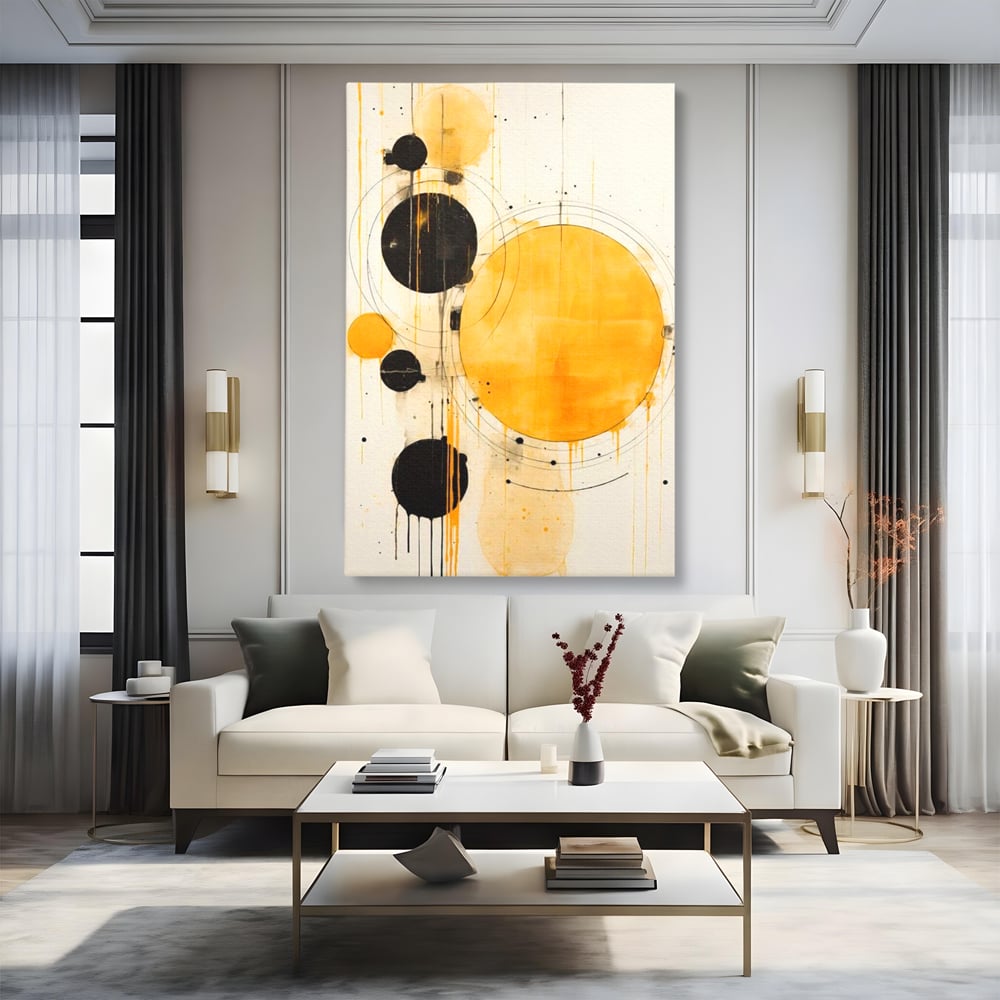 Tablou Canvas Premium, LuxCanva® J1025, Orologiul Universului, Eclipsa, Atractie, Radiatie, Galben, Negru, Mister, Infinit, Cercuri, Solar, Umbre, Living, Dormitor