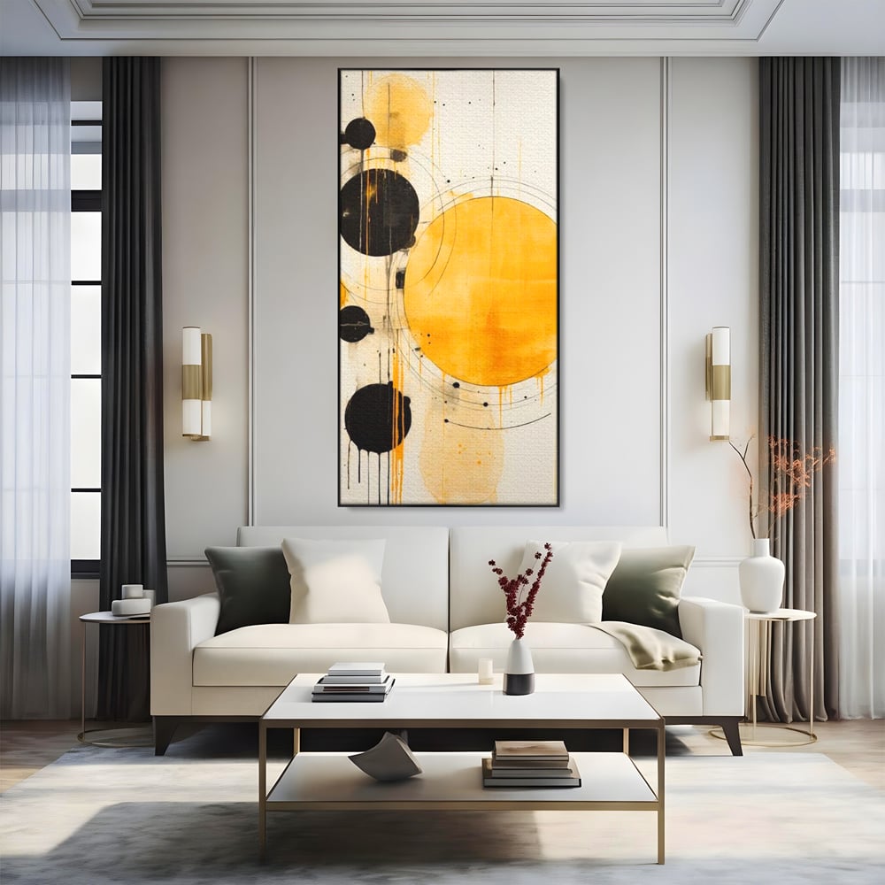 Tablou Canvas Premium, LuxCanva® J1025, Orologiul Universului, Eclipsa, Atractie, Radiatie, Galben, Negru, Mister, Infinit, Cercuri, Solar, Umbre, Living, Dormitor