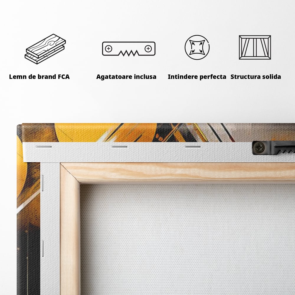 Tablou Canvas Premium, LuxCanva® J1026, Impactul Viitorului, Futurism, Putere, Stralucire, Inovatie, Miscare, Galben, Negru, Furtuna, Traiectorii, Living, Dormitor