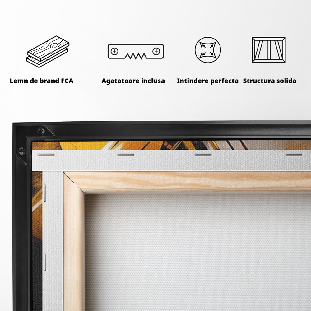 Tablou Canvas Premium, LuxCanva® J1026, Impactul Viitorului, Futurism, Putere, Stralucire, Inovatie, Miscare, Galben, Negru, Furtuna, Traiectorii, Living, Dormitor