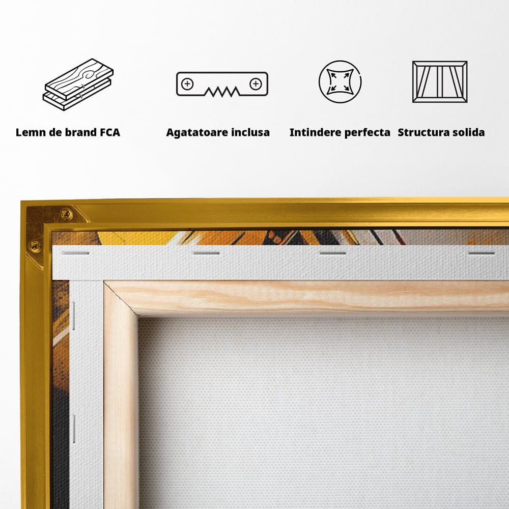 Tablou Canvas Premium, LuxCanva® J1026, Impactul Viitorului, Futurism, Putere, Stralucire, Inovatie, Miscare, Galben, Negru, Furtuna, Traiectorii, Living, Dormitor
