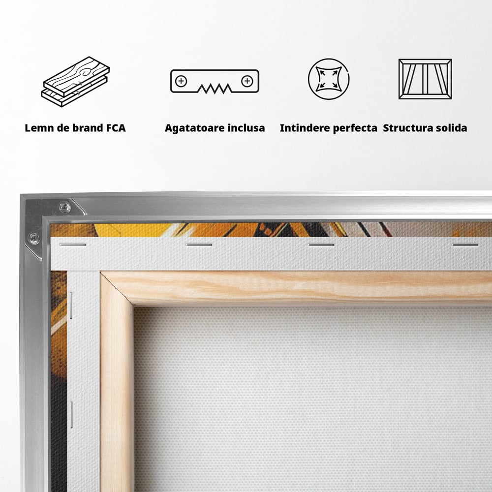 Tablou Canvas Premium, LuxCanva® J1026, Impactul Viitorului, Futurism, Putere, Stralucire, Inovatie, Miscare, Galben, Negru, Furtuna, Traiectorii, Living, Dormitor