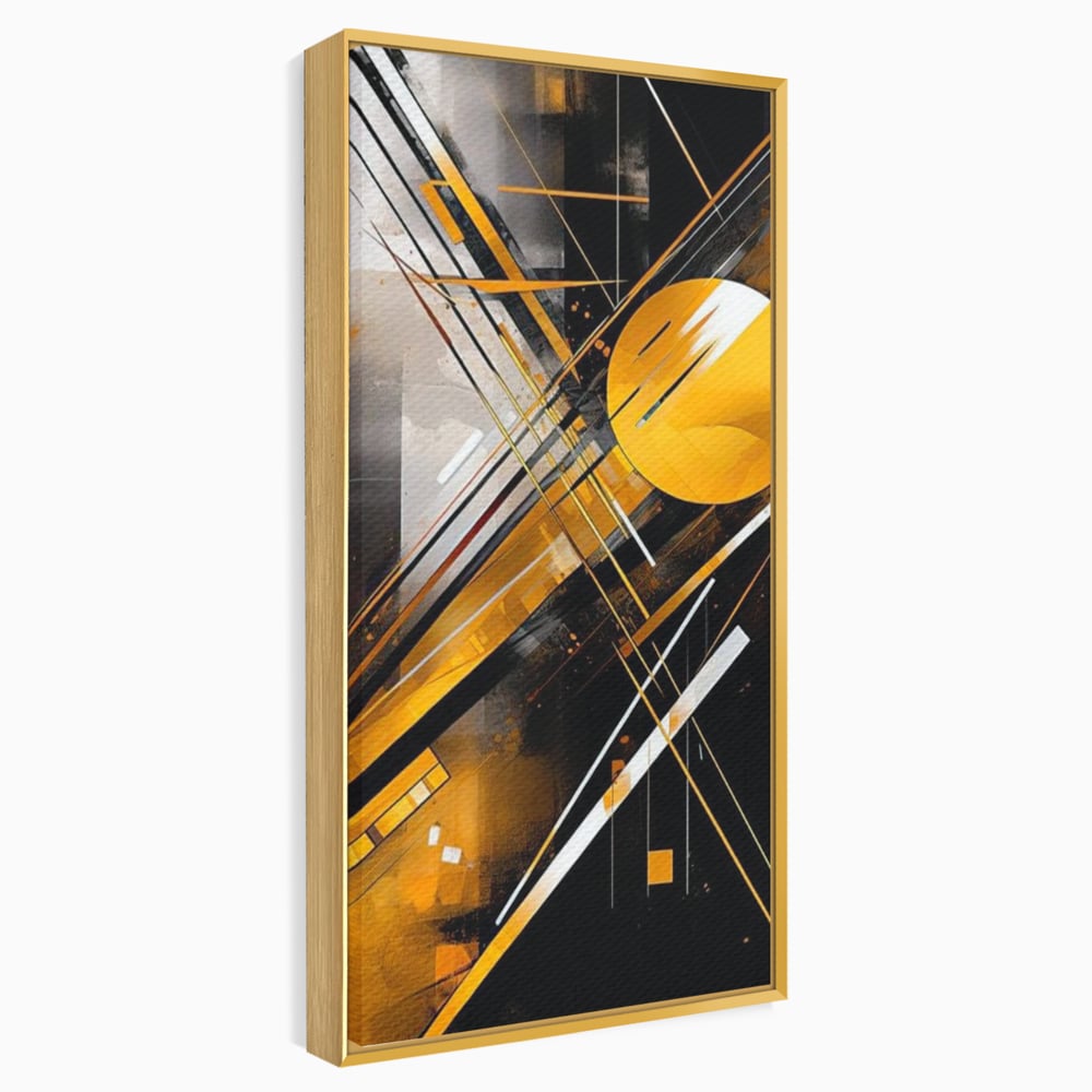 Tablou Canvas Premium, LuxCanva® J1026, Impactul Viitorului, Futurism, Putere, Stralucire, Inovatie, Miscare, Galben, Negru, Furtuna, Traiectorii, Living, Dormitor