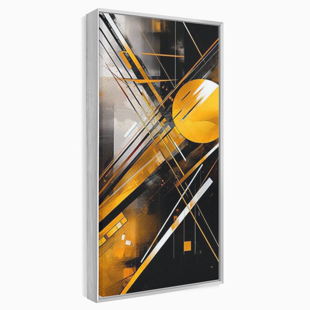 Tablou Canvas Premium, LuxCanva® J1026, Impactul Viitorului, Futurism, Putere, Stralucire, Inovatie, Miscare, Galben, Negru, Furtuna, Traiectorii, Living, Dormitor