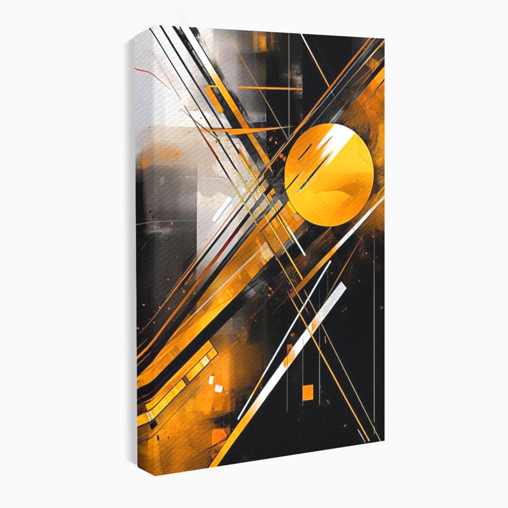 Tablou Canvas Premium, LuxCanva® J1026, Impactul Viitorului, Futurism, Putere, Stralucire, Inovatie, Miscare, Galben, Negru, Furtuna, Traiectorii, Living, Dormitor