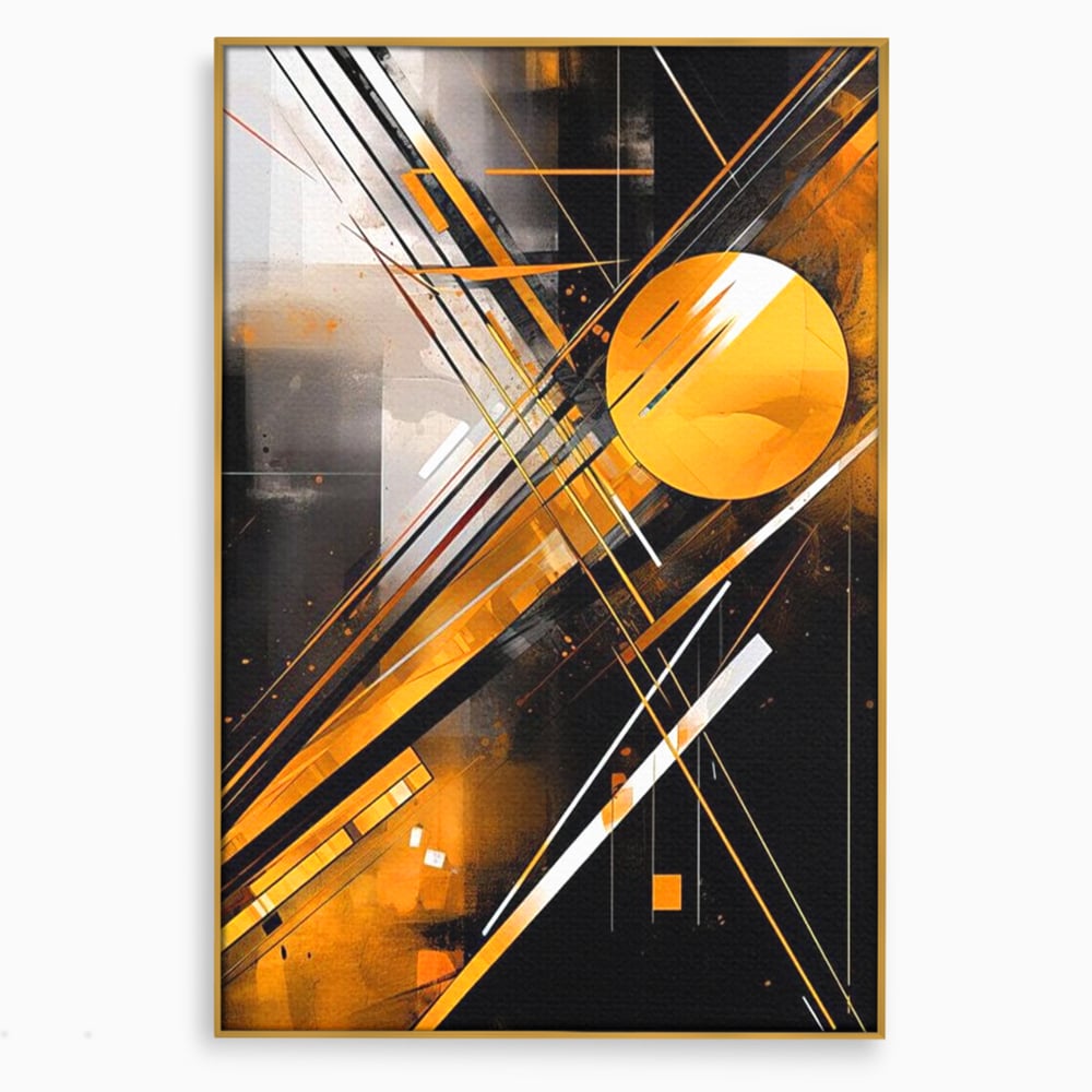 Tablou Canvas Premium, LuxCanva® J1026, Impactul Viitorului, Futurism, Putere, Stralucire, Inovatie, Miscare, Galben, Negru, Furtuna, Traiectorii, Living, Dormitor
