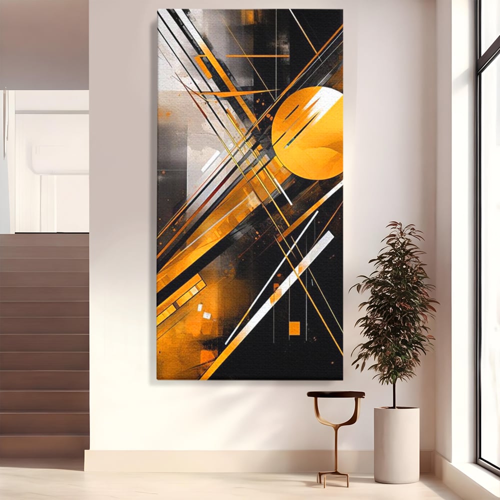 Tablou Canvas Premium, LuxCanva® J1026, Impactul Viitorului, Futurism, Putere, Stralucire, Inovatie, Miscare, Galben, Negru, Furtuna, Traiectorii, Living, Dormitor