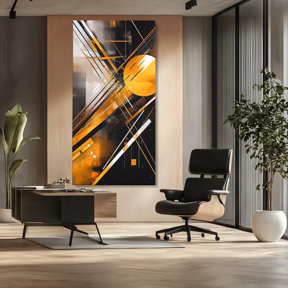 Tablou Canvas Premium, LuxCanva® J1026, Impactul Viitorului, Futurism, Putere, Stralucire, Inovatie, Miscare, Galben, Negru, Furtuna, Traiectorii, Living, Dormitor