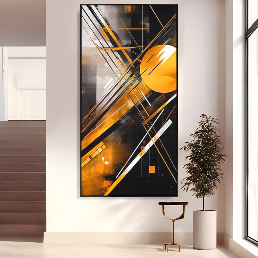 Tablou Canvas Premium, LuxCanva® J1026, Impactul Viitorului, Futurism, Putere, Stralucire, Inovatie, Miscare, Galben, Negru, Furtuna, Traiectorii, Living, Dormitor