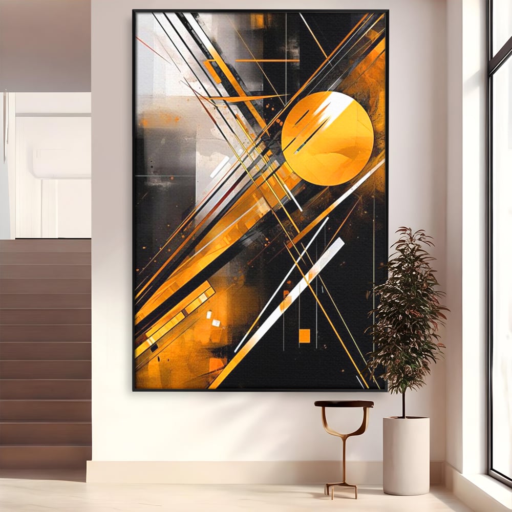 Tablou Canvas Premium, LuxCanva® J1026, Impactul Viitorului, Futurism, Putere, Stralucire, Inovatie, Miscare, Galben, Negru, Furtuna, Traiectorii, Living, Dormitor