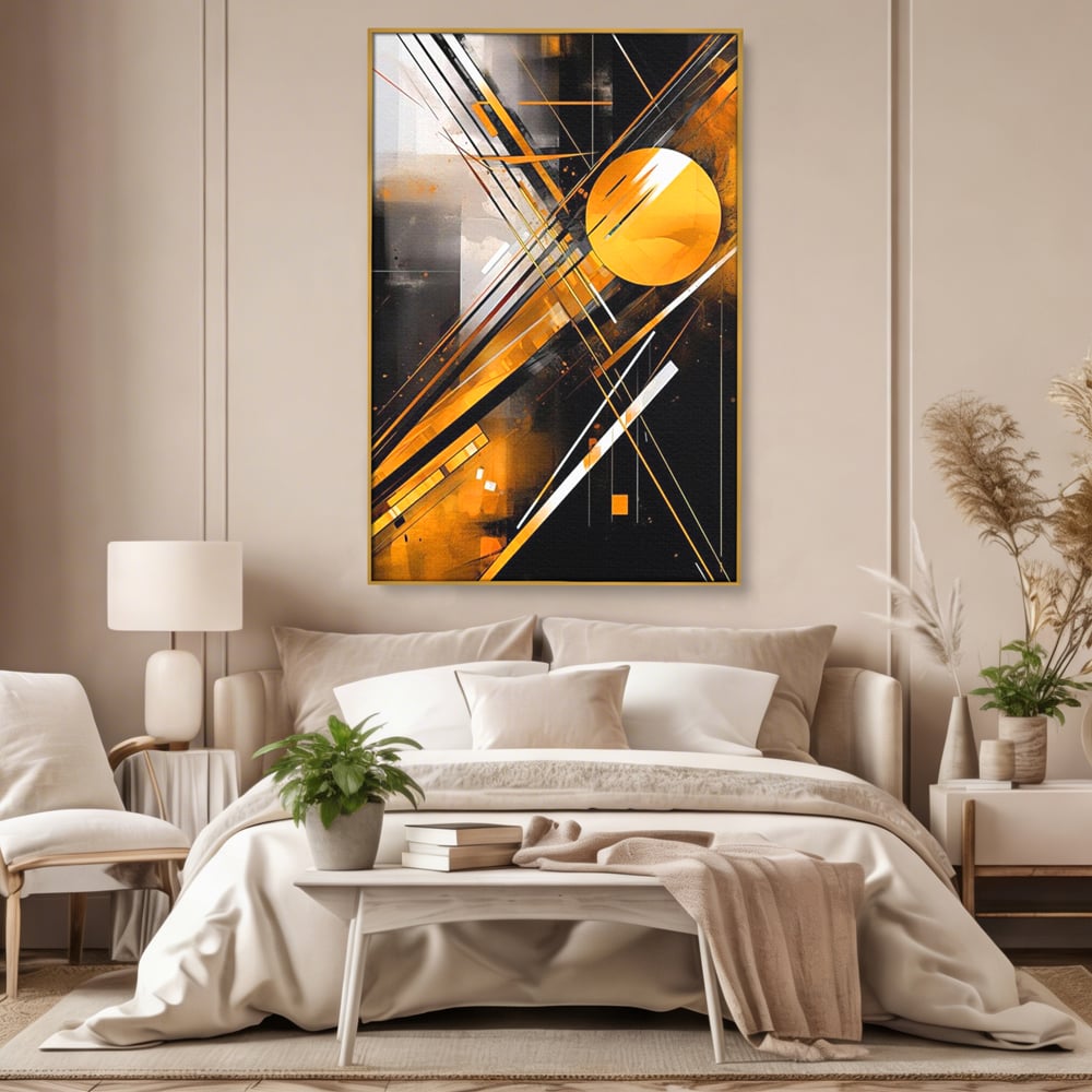 Tablou Canvas Premium, LuxCanva® J1026, Impactul Viitorului, Futurism, Putere, Stralucire, Inovatie, Miscare, Galben, Negru, Furtuna, Traiectorii, Living, Dormitor