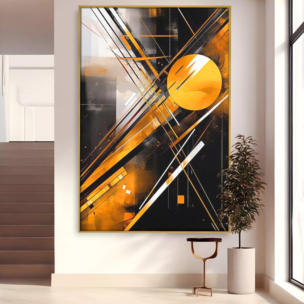 Tablou Canvas Premium, LuxCanva® J1026, Impactul Viitorului, Futurism, Putere, Stralucire, Inovatie, Miscare, Galben, Negru, Furtuna, Traiectorii, Living, Dormitor