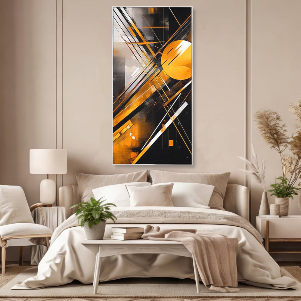 Tablou Canvas Premium, LuxCanva® J1026, Impactul Viitorului, Futurism, Putere, Stralucire, Inovatie, Miscare, Galben, Negru, Furtuna, Traiectorii, Living, Dormitor