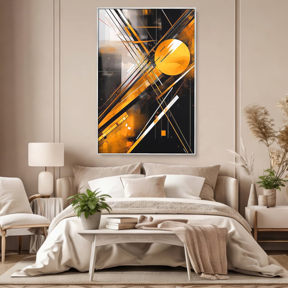 Tablou Canvas Premium, LuxCanva® J1026, Impactul Viitorului, Futurism, Putere, Stralucire, Inovatie, Miscare, Galben, Negru, Furtuna, Traiectorii, Living, Dormitor