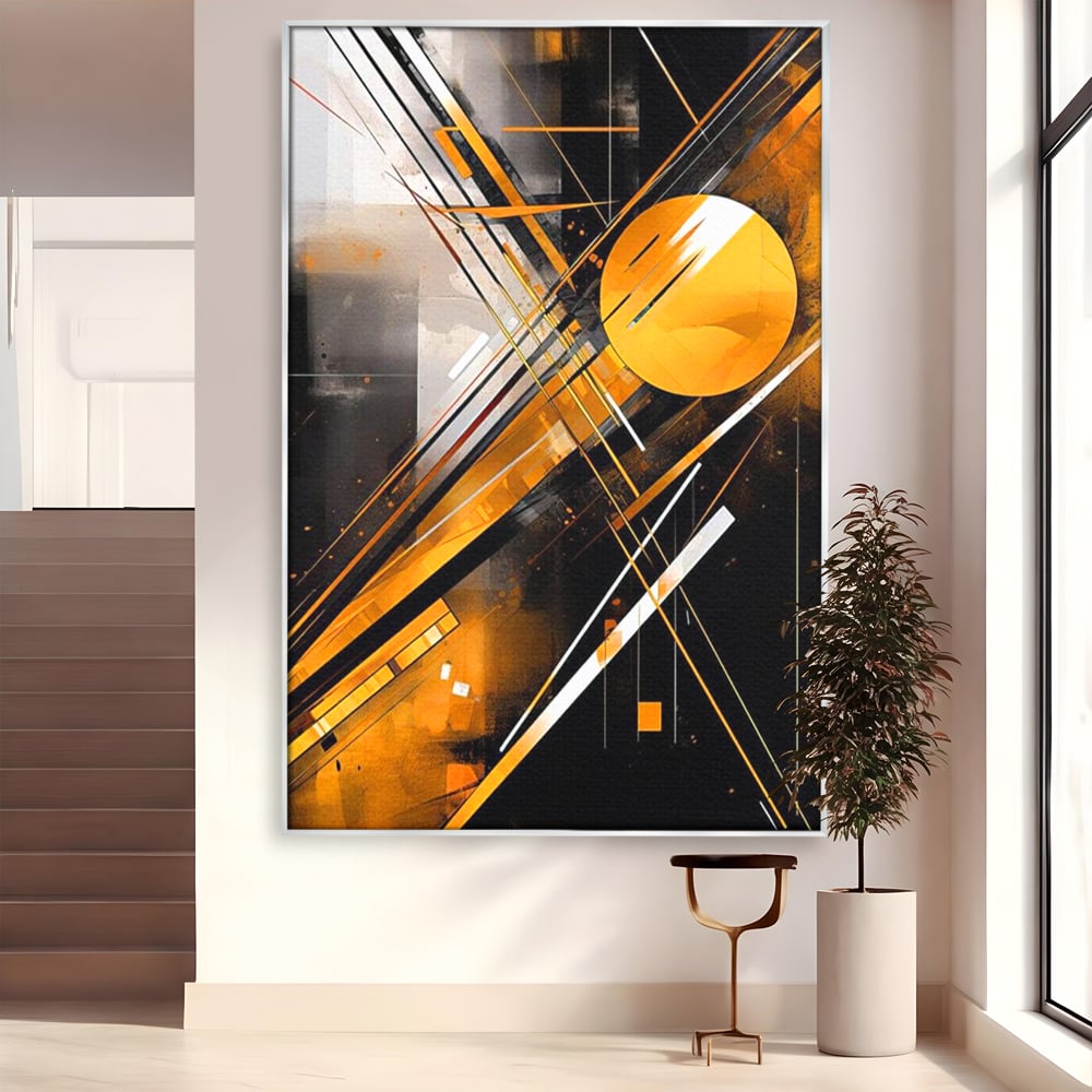 Tablou Canvas Premium, LuxCanva® J1026, Impactul Viitorului, Futurism, Putere, Stralucire, Inovatie, Miscare, Galben, Negru, Furtuna, Traiectorii, Living, Dormitor