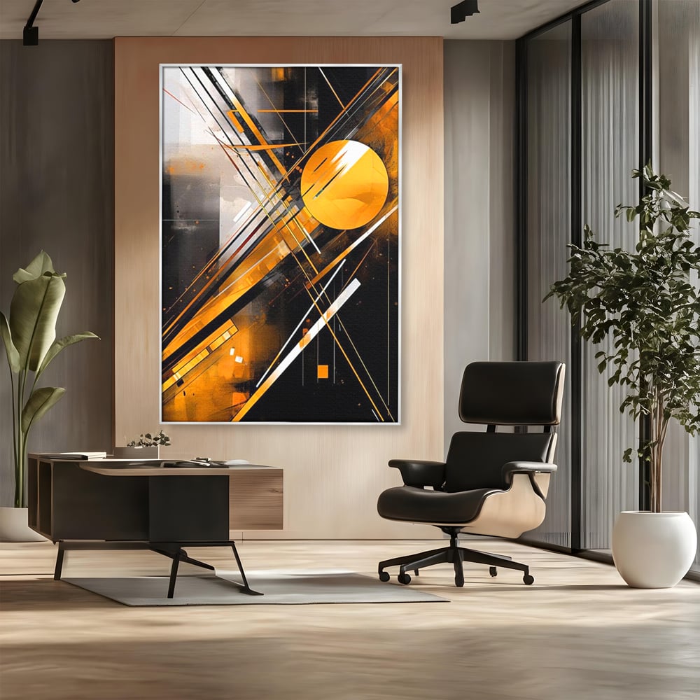 Tablou Canvas Premium, LuxCanva® J1026, Impactul Viitorului, Futurism, Putere, Stralucire, Inovatie, Miscare, Galben, Negru, Furtuna, Traiectorii, Living, Dormitor